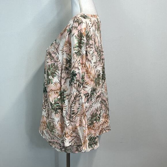 J. Jill Love Linen Blouse Tunic size Medium Pink Green Linen Tropical Beach Slim - Picture 7 of 9